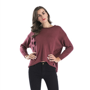 Fábrica de la primavera de 2019 sueltos manga larga <span class=keywords><strong>cuello</strong></span> lateral de Mujer Plus tamaño <span class=keywords><strong>Jersey</strong></span> suéteres con agujeros - Product Image 1