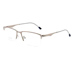 Mens Square Eyebrow Metal Optical Frame with Demo Lenses Stainless Steel eyeglasses 2703