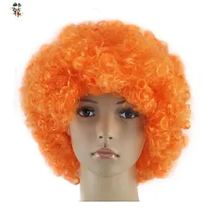 Sportfan Gek Feest Goedkope Synthetische Oranje Kleur Krullende Afro Pruiken HPC-1200