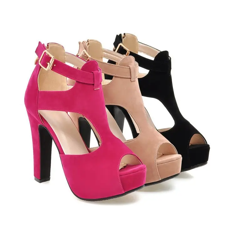 Woman Open Toe Pump High Heel Platform Hollow Zipper Ankle Buckle Strap Sandals