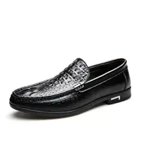 Sapatos casuais pretos de couro genuíno, novidade-sapato de escritório para homens