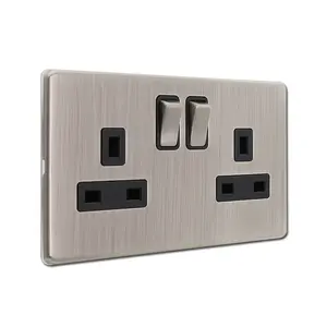 Placa de acero inoxidable, enchufe de 2 entradas, 13a, con interruptor, interruptores eléctricos de pared y enchufe