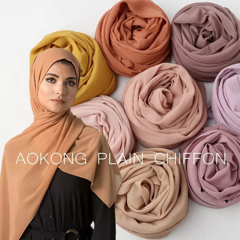 Hot Koop Hoge Kwaliteit 82 Kleuren Vrouwen Islam Maleisië Georgette Sjaal Stijlvolle Moslim Hijaabs Solid Plain Bubble Chiffon Hijab