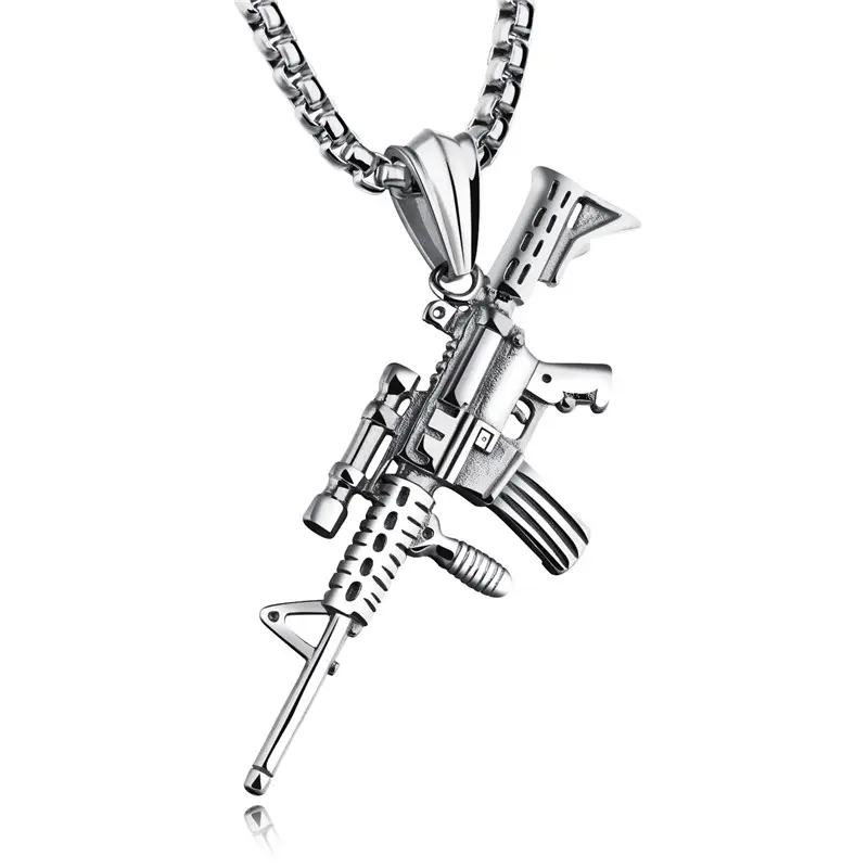 The army men's stainless steel weapons AK-47 gun pendant silver gold black
