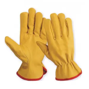 Yellow Cow Hide Leather Driver Work Gloves