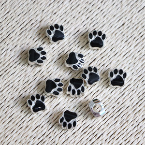12Mm Plated Zwart Emaille Bear 'S Paw Charm Bear Paw Footprint Kralen Beerpoot Grote Hole Beads Fit europese Armband