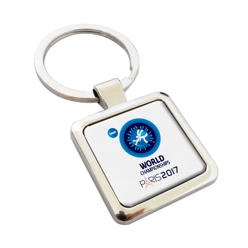 Рекламное кольцо для ключей квадратной формы с логотипом эпоксидной наклейки-размер логотипа 25*25 мм