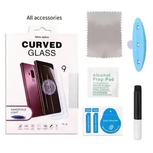 UV Keo Đầy Đủ Bìa Cong 3D Tempered Glass Bảo Vệ Màn Hình Đối Với Samsung S24 S23 Siêu S22 S21 S20 S10 S9 UV Glass Đối Với S9