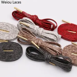 Weiou अनन्य ब्रांड नई 7mm फ्लैट केंचुल चमड़े LE कस्टम Shoelaces यूनिसेक्स फैशन लक्जरी बूट जूता लेस