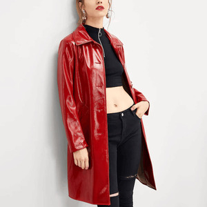 Più nuovo a manica lunga <span class=keywords><strong>donna</strong></span> casual <span class=keywords><strong>rosso</strong></span> palangaro DELL'UNITÀ di elaborazione del faux cappotto di pelle - Product Image 2