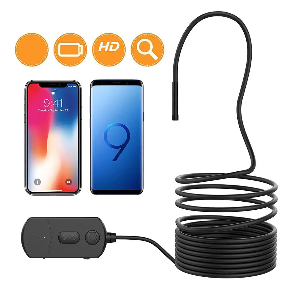 Borescope Wireless Endoscope with Zoomable Focus 1080P Semi-Rigid Inspection Camera Wireless Endoscope for Android and IOS