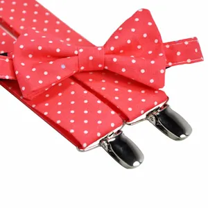 Customized Kids Bow Ties and Suspenders Set Made from Polyester Fabric With PU Leather And Metal Clips