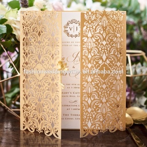 浪漫黄金三折激光切割婚卡婚礼请柬，带精神装饰 - Product Image 2