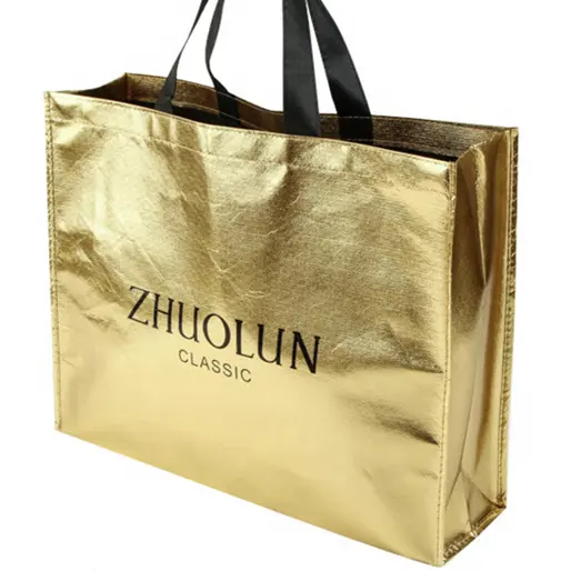 low price custom logo printing gold metallic non woven shopping bag reusable shopping bags