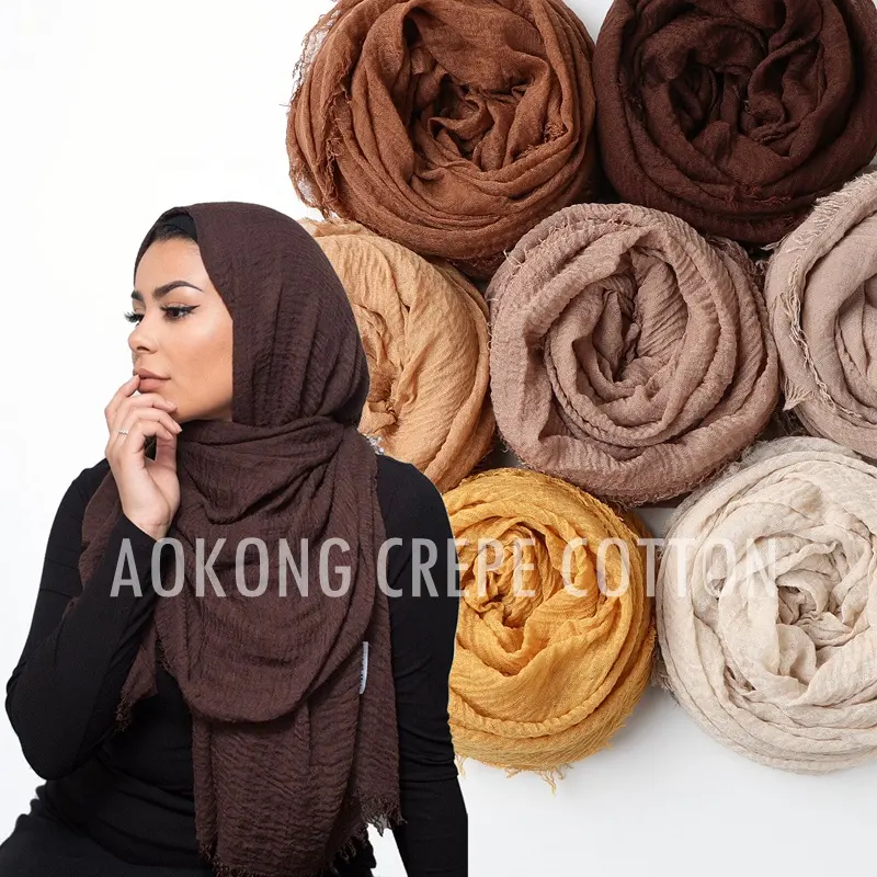 Frauen 70 farben plain crinkle muslimischen hijabs schals oversize kopf wickelt weiche lange ausgefranste crepe premium baumwolle schal frauen hijab