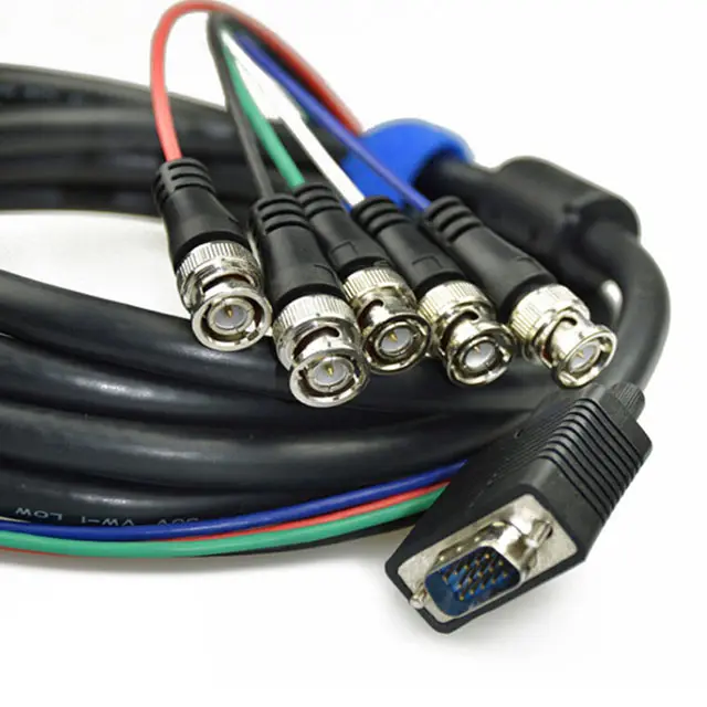 6FT VGA HD15 5 BNC RGB R G B H V สายวิดีโอสำหรับ HDTV Monitor Adapter Cable