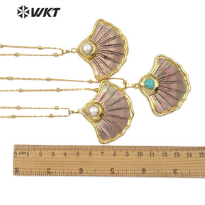 WT-JN065 <span class=keywords><strong>Collana</strong></span> <span class=keywords><strong>di</strong></span> Conchiglie con Pendente in Perla o <span class=keywords><strong>Turchese</strong></span> e Decorazioni Placcate Oro - Product Image 6