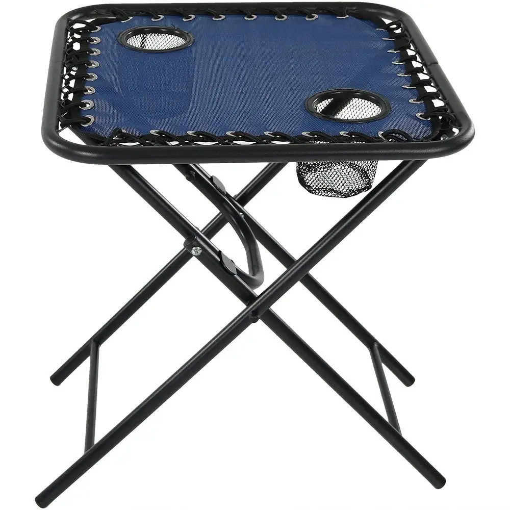 Portable Camping Folding Sling Side Table with Mesh Drink Holders