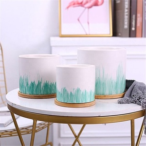 vivre succulentes plantes jardinières/décoration de <span class=keywords><strong>la</strong></span> <span class=keywords><strong>maison</strong></span> de jardin pots de fleurs en céramique avec support en bois - Product Image 1