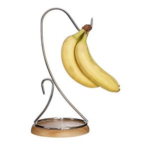 Houselin-Soporte de exhibición de plátano y uva de bambú, gancho de madera maciza, colgador de frutas y verduras, estante de alambre cromado para auriculares - Product Image 1