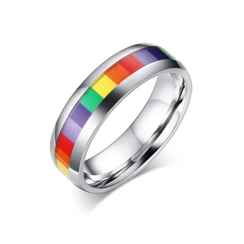 Grosir Cincin Pelangi Perhiasan Stainless Steel Cincin Pria Gay