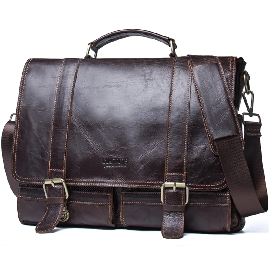 Large Capacity Spacious Buckle-closing Front Pocket Flap-over Male Messenger Hand Bags Genuine Leather Men Crossbody Bag