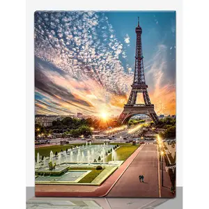 Modern LED Lighting Tableau Decor Mural City Landscape Canvas Art Wall Picture Printed Scenery for Living Room