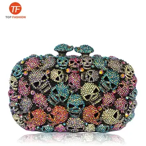 China Factory Wholesales Skulls Crystal Rhinestone Clutch Bag for Formal Party Small Boxed Clutch Purse