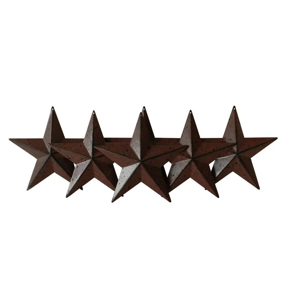 Country Rustic Antique Vintage Gifts Burgundy/Black Metal Barn Star Wall/Door Decor、5-1/2 Inch、Setの6。