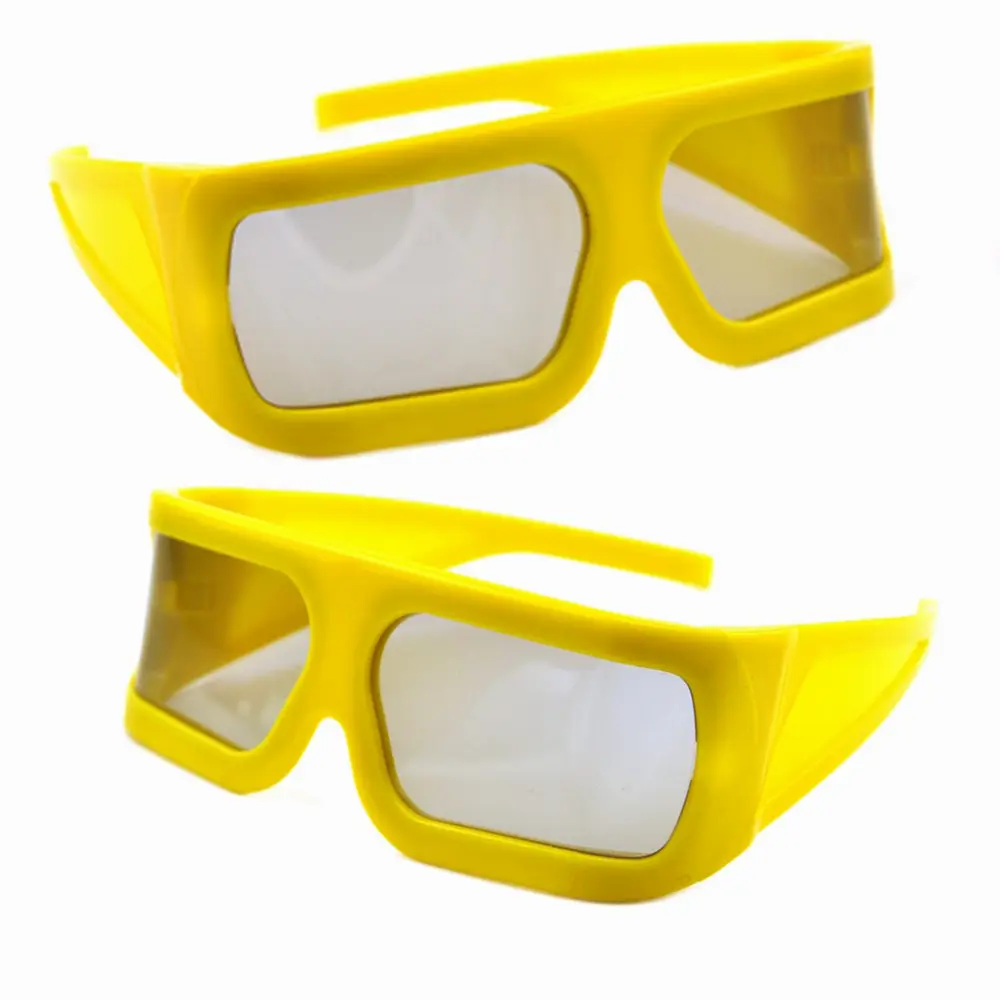 3D 4D 5D 6Dシネマ用の大きな黄色のフレーム線形偏光3Dメガネ、3D映画用のパッシブIMAX3Dメガネを作成する