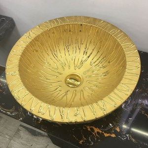 Nuovo Controsoffitto D'oro Porcellana Lavandino del Bagno di Lusso di <span class=keywords><strong>Arte</strong></span> Oro Lavabo In Ceramica - Product Image 3
