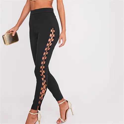 Lady casual broek zwarte strakke broek vrouwen hollow broek broek