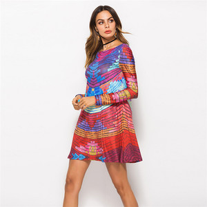 Guangzhou Usine Sexy <span class=keywords><strong>De</strong></span> Mode Lâche Coloré Rayé <span class=keywords><strong>Dos</strong></span> <span class=keywords><strong>Nu</strong></span> Manches Longues T-shirt Robes Pour Femmes - Product Image 3