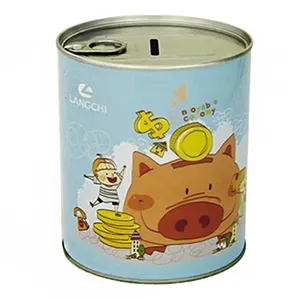 儿童礼物硬币金属银行钱箱易开盖子储蓄罐，圆形储蓄锡罐
