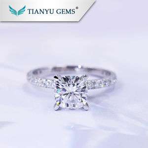 Solitario oro blanco de 7*7mm blanco Super DEF cojín corte brillante Moissanite anillo de promesa para dama - Product Image 1