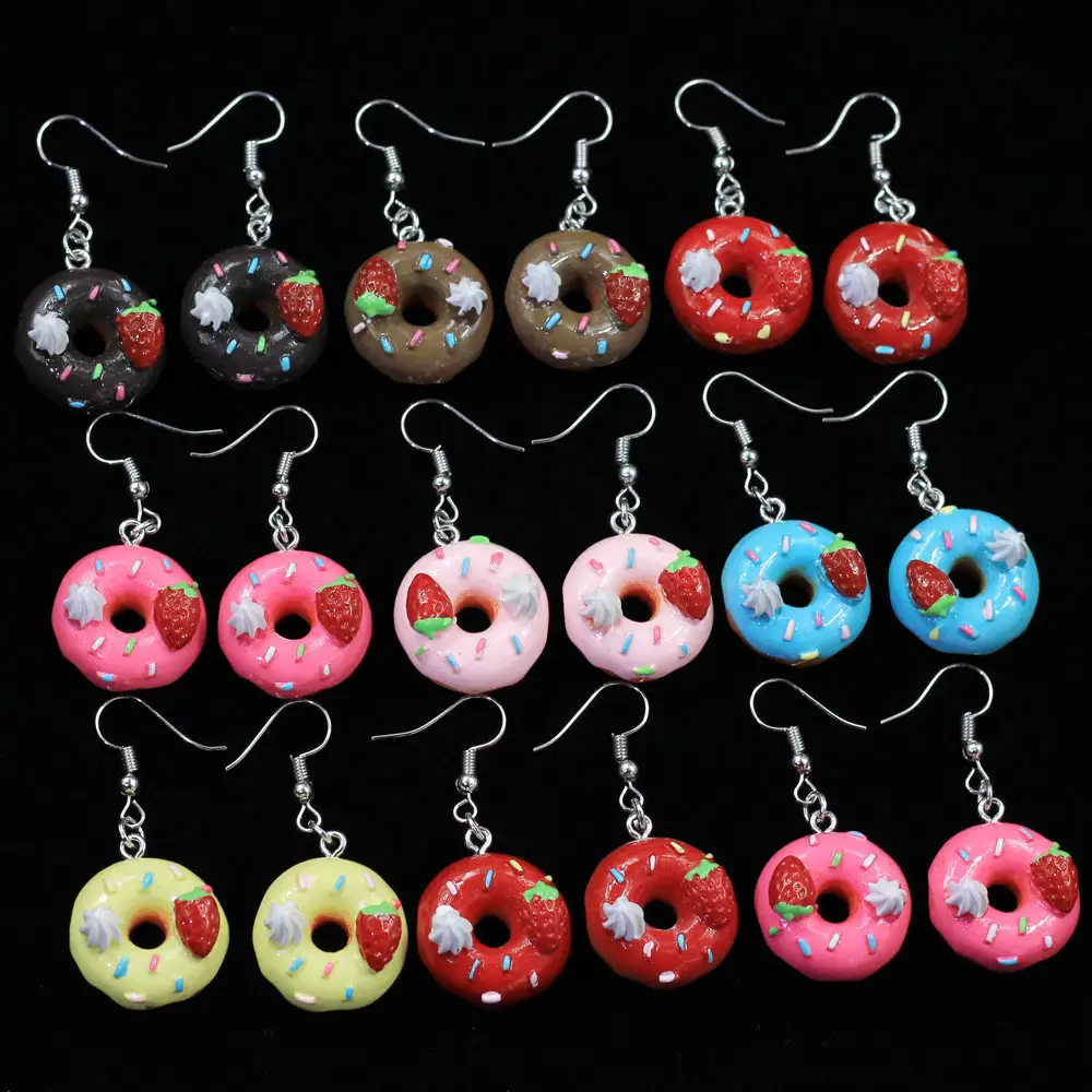 2019 Fashion Cute Food Accessories Doughnut Earring Set Strawberry Cookies Sprinkles Kawaii Jewellery Lover Gift for Kids