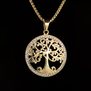 Vente en gros Collier à pendentif <span class=keywords><strong>arbre</strong></span> de vie pavé de cristal en acier inoxydable plaqué or étanche - Product Image 3