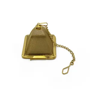 Stainless steel titanium gold plating mesh pyramid shape tea infuser with chain