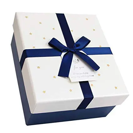 Boîte cadeau décorative de noël en feuille d'aluminium doré, boîte-cadeau carré promotion de Festival, boîte cadeau d'anniversaire avec carte de vœux
