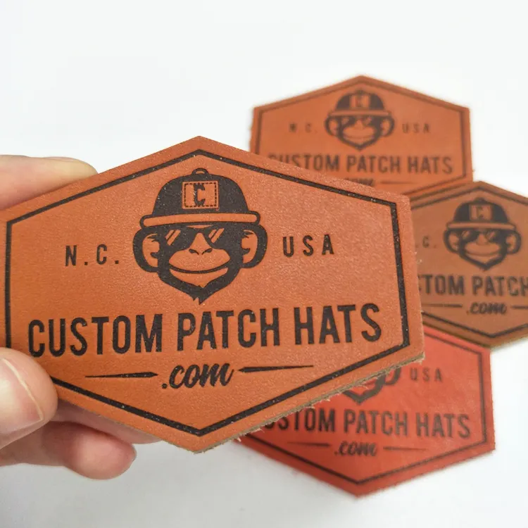 Patch de chapeau en cuir PU brodé sur mesure, étiquette cousue pour vêtements, Patch en cuir avec Logo, 1 pièce