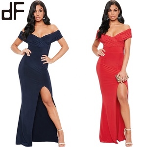 OEM-vestido de noche personalizado de alta gama para mujer, Vestido largo de fiesta, modesto, extremo, Sexy, Popular, rojo, con hombros descubiertos, para dama de honor - Product Image 6
