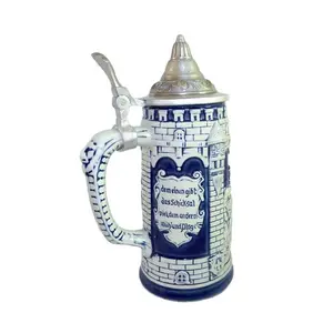 Inciso Cobalto Blu Con Coperchio Boccale di Birra In Ceramica da Birra Stein Con Il Potere del Metallo Coperchio