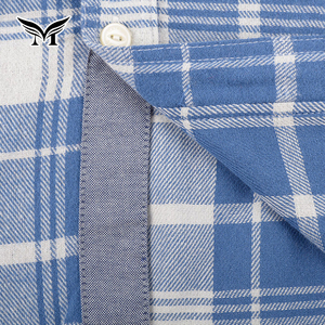 Camisas de franela azul informales clásicas suaves ecológicas de buena calidad para hombres 100% algodón de manga larga - Product Image 5