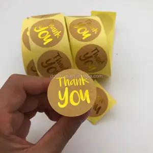 Custom 1.5 inch 2inch Kraft Brown Paper Stickers,THANK YOU Heart Shaped Sticker Seal,Gold Foil Round Adhesive Paper Sticker Roll