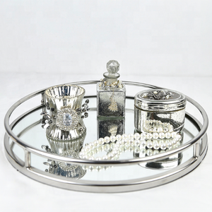 Fabbrica diretta da bagno decorativi rotonda d'argento del metallo a <span class=keywords><strong>specchio</strong></span> <span class=keywords><strong>vassoio</strong></span> per promozionale di vendita - Product Image 1