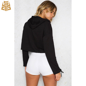 Alta calidad Terry francés elegante <span class=keywords><strong>jersey</strong></span> <span class=keywords><strong>blanco</strong></span> de manga larga con corbata de cordón <span class=keywords><strong>Mujer</strong></span> Pantalones Sudadera con capucha - Product Image 4