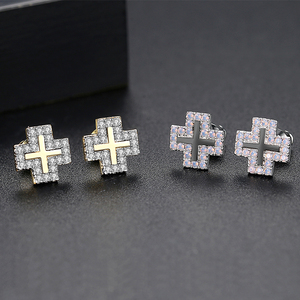 LUOTEEMI Beaded CZ Cross Jewelry For Girls Women Fahion Trendy Stud orecchini Cubic Zirconia Cross Studs - Product Image 4