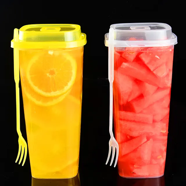 Taza de plástico desechable gruesa, vaso cuadrado de 26oz y 32oz para zumo de leche, té y fruta
