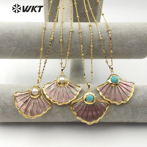 WT-JN065 <span class=keywords><strong>Collana</strong></span> <span class=keywords><strong>di</strong></span> Conchiglie con Pendente in Perla o <span class=keywords><strong>Turchese</strong></span> e Decorazioni Placcate Oro - Product Image 4