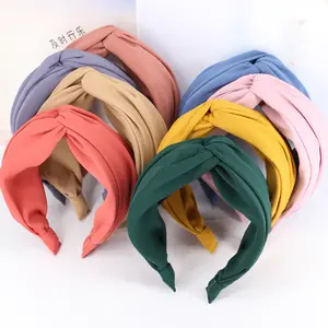 LRTOU Wholesale Custom Plain Fabric Women Wide Elastic Cross HairBand Korean Fashion Plastic Hairband HeadBand For Girls